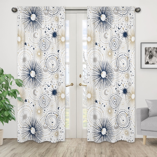 Celestial Navy Blue and Gold Collection Window Panels - Set of 2 - alt image 1