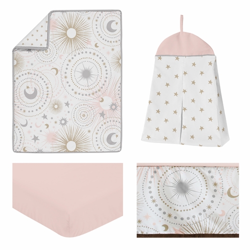 Celestial Pink and Gold 4 Piece Bumperless Crib Bedding Collection - alt image 1