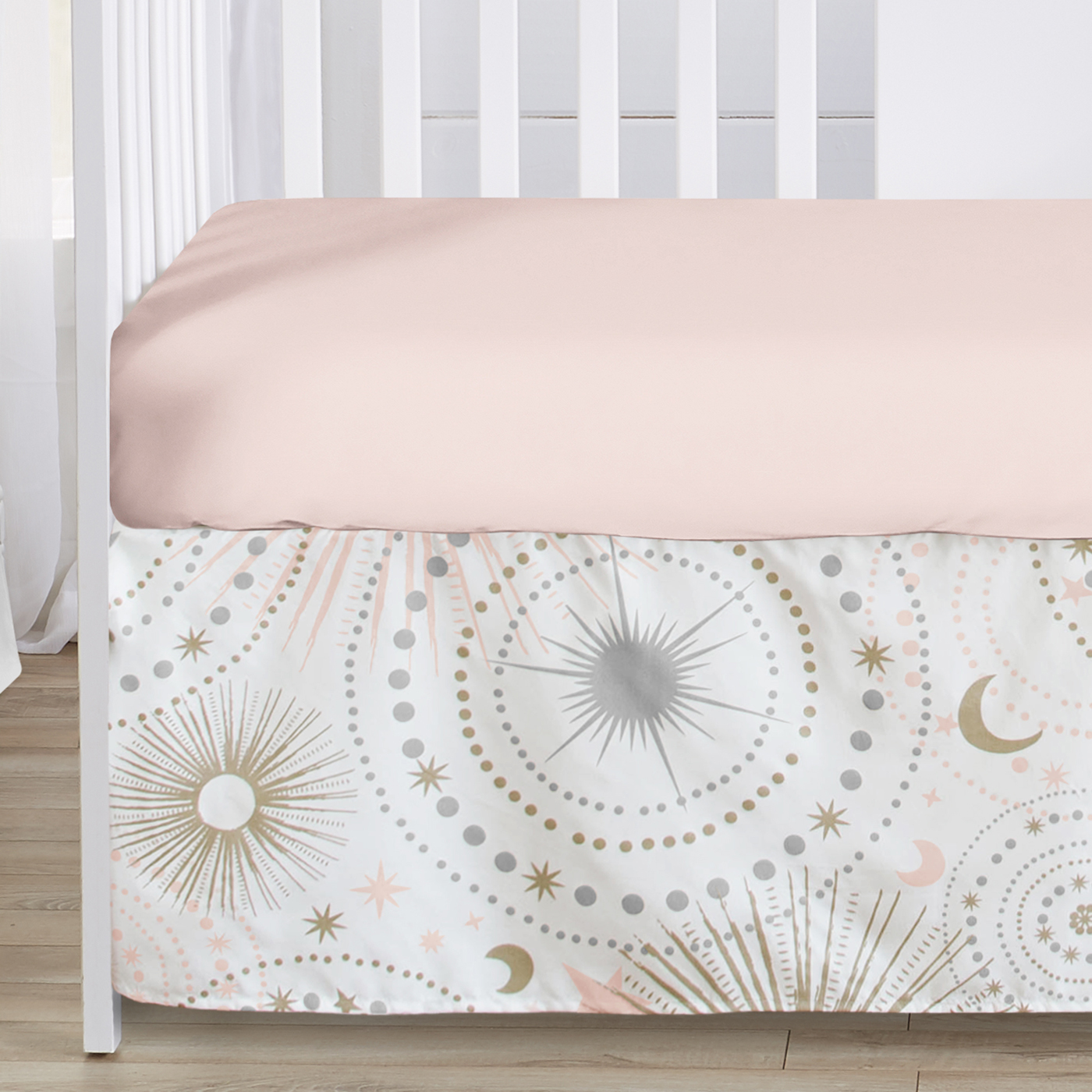 Celestial Pink and Gold 4 Piece Bumperless Crib Bedding Collection
