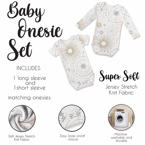 Celestial Pink and Gold Collection 0-6M Baby Clothes Bodysuits - 2 Pack Set - alt image 3