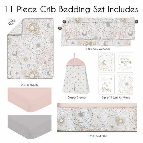 Celestial Pink and Gold Collection 11 Piece Crib Bedding