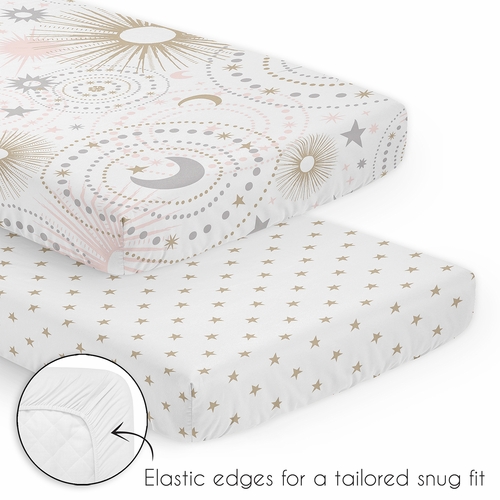 Celestial Pink and Gold Collection 3 Piece Mini Crib Bedding Set