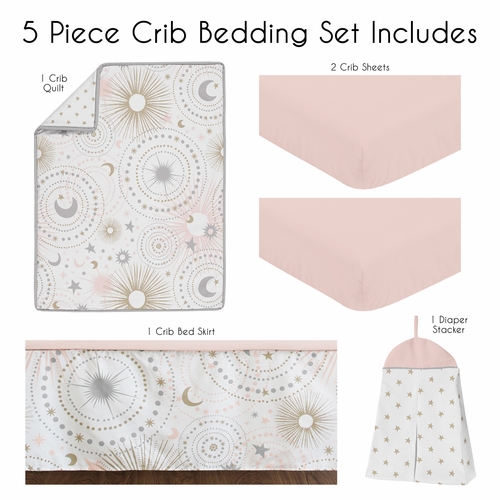 Celestial Pink And Gold Collection 5 Piece Crib Bedding - alt image 1