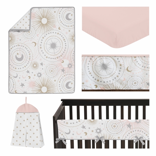 Celestial Pink and Gold Collection 5 Piece Crib Bedding - alt image 1