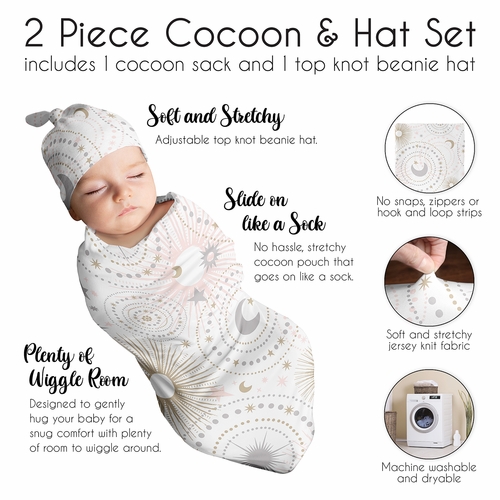Celestial Pink And Gold Collection Baby Cocoon and Beanie Hat - 2 Piece Set - alt image 5