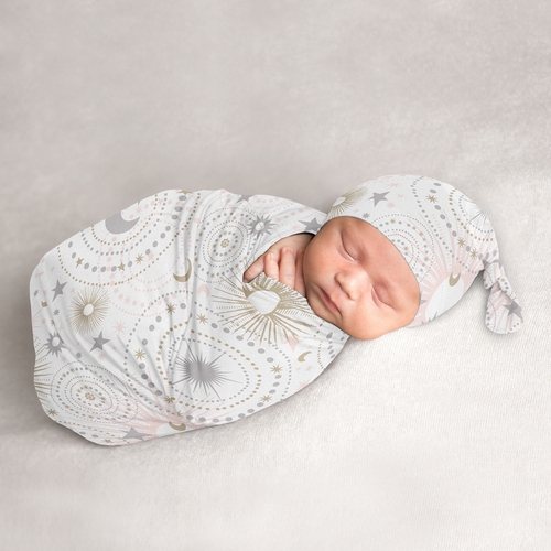 Celestial Pink And Gold Collection Baby Cocoon and Beanie Hat - 2 Piece Set