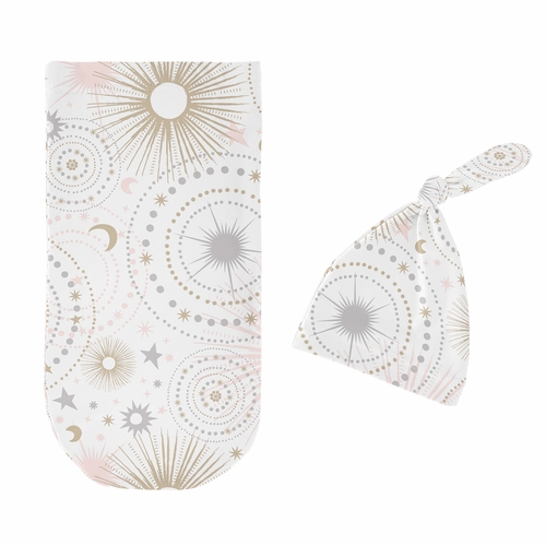 Celestial Pink And Gold Collection Baby Cocoon and Beanie Hat - 2 Piece Set - alt image 1