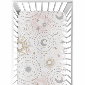 Celestial Pink and Gold Collection Crib Sheet - Stars & Moons Print