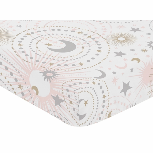 Celestial Pink and Gold Collection Crib Sheet - Stars & Moons Print - alt image 2