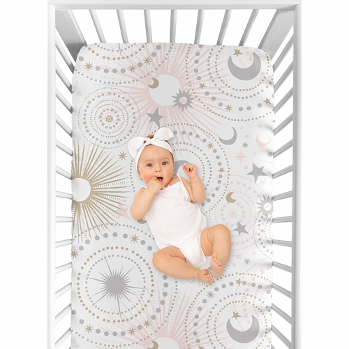 Celestial Pink and Gold Collection Crib Sheet - Stars & Moons Print - alt image 3
