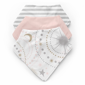 Celestial Pink and Gold Collection Fabric Bandana Baby Bibs - 3 Pack Set