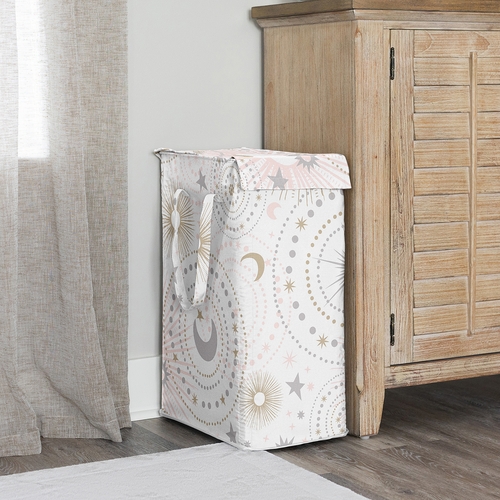 Celestial Pink and Gold Collection Laundry Hamper with Handles - alt image 1