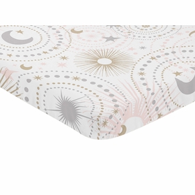 Celestial Pink and Gold Collection Mini Crib Sheet - Stars & Moons Print