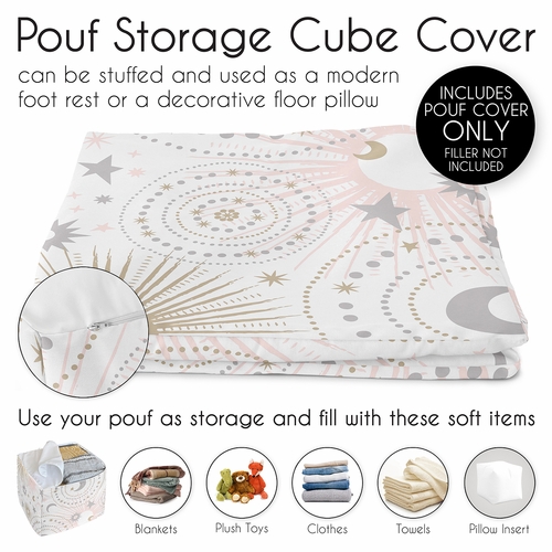 Celestial Pink and Gold Collection Ottoman Pouf Cover - alt image 4