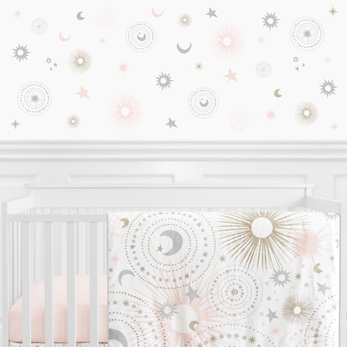 Celestial Pink and Gold Collection Peel and Stick Wall Decal Stickers - Set of 4 Sheets