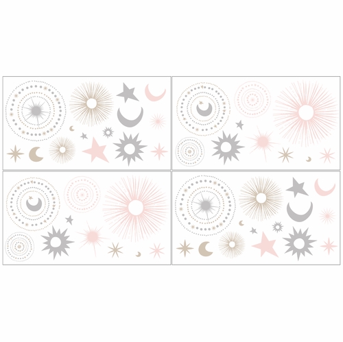 Celestial Pink and Gold Collection Peel and Stick Wall Decal Stickers - Set of 4 Sheets - alt image 1