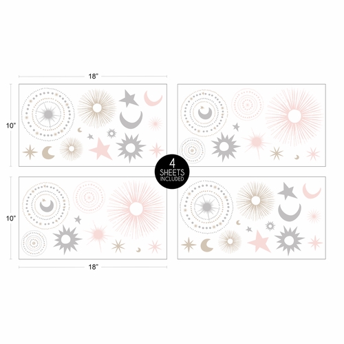 Celestial Pink and Gold Collection Peel and Stick Wall Decal Stickers - Set of 4 Sheets - alt image 3