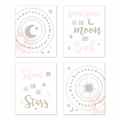 Celestial Pink and Gold Collection Wall Art Prints - Set of 4