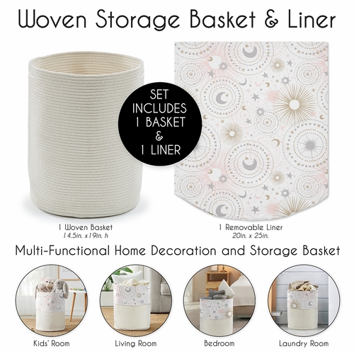 Celestial Pink and Gold Collection Woven Laundry Rope Basket Hamper with Liner - alt image 4