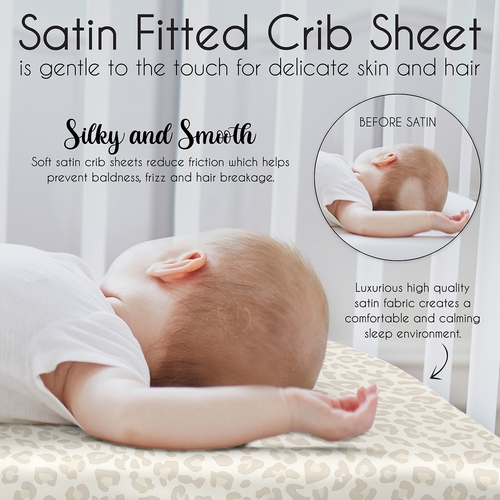 Cheetah Ivory and Gold Collection Satin Fitted Crib Sheet - alt image 4