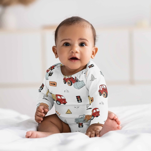 Construction Truck Collection 0-6M Baby Clothes Bodysuits - 2 Pack Set - alt image 1