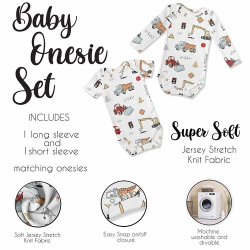 Construction Truck Collection 0-6M Baby Clothes Bodysuits - 2 Pack Set - alt image 3