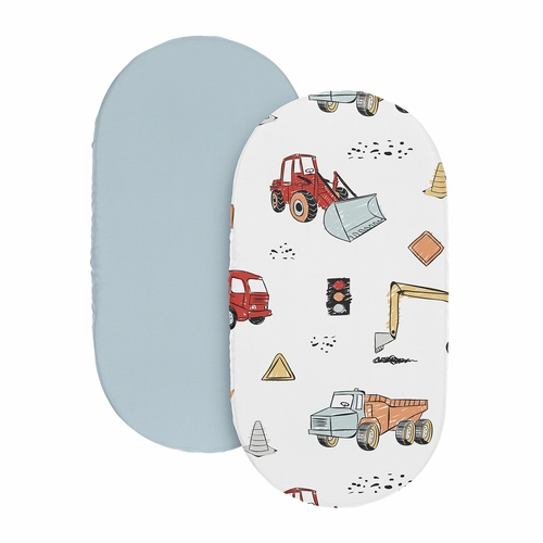 Construction Truck Collection 2 Pack Baby Bassinet Fitted Sheets - alt image 1