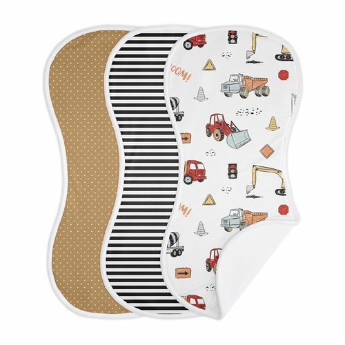 Construction Truck Collection Absorbent Burp Cloths - 3 Pack Set