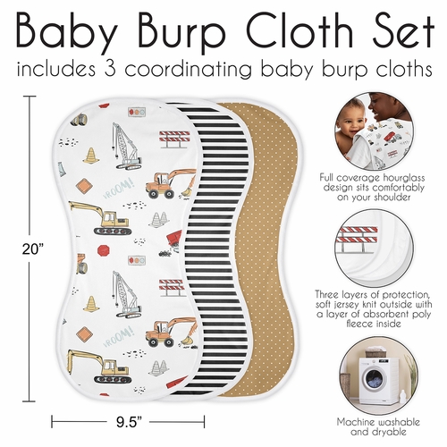 Construction Truck Collection Absorbent Burp Cloths - 3 Pack Set - alt image 5