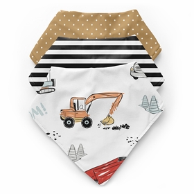 Construction Truck Collection Fabric Bandana Baby Bibs - 3 Pack Set