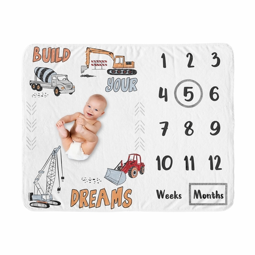 Construction Truck Collection Monthly Milestone Baby Blanket