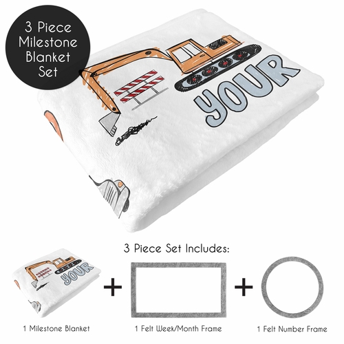 Construction Truck Collection Monthly Milestone Baby Blanket - alt image 1