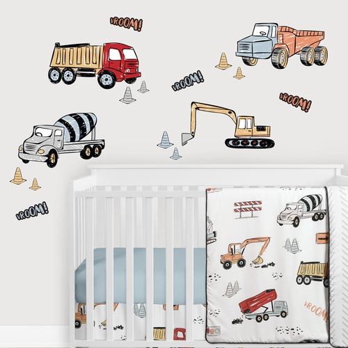Construction Truck Collection Peel and Stick Wall Decal Stickers - Set of 4 Sheets