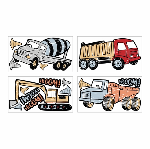 Construction Truck Collection Peel and Stick Wall Decal Stickers - Set of 4 Sheets - alt image 1