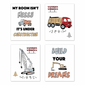 Construction Truck Collection Wall Art Prints - Set of 4