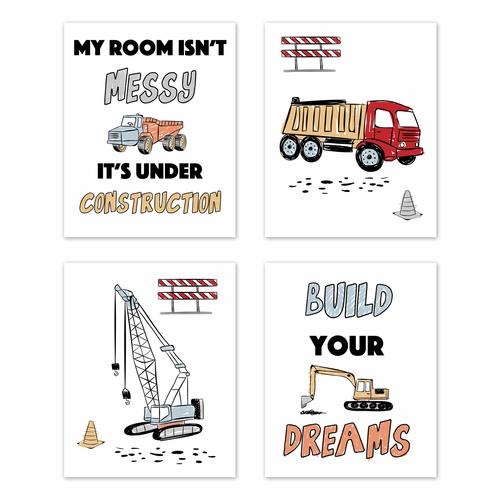 Construction Truck Collection Wall Art Prints - Set of 4