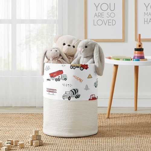 Construction Truck Collection Woven Laundry Rope Basket Hamper with Liner - alt image 2