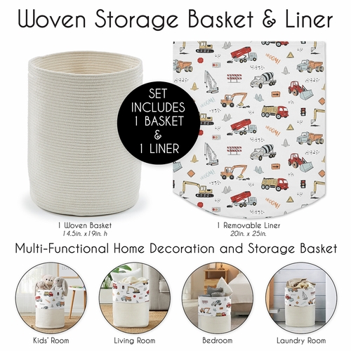 Construction Truck Collection Woven Laundry Rope Basket Hamper with Liner - alt image 4