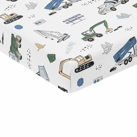 Construction Truck Green and Blue Collection 100% Cotton Muslin Crib Sheet