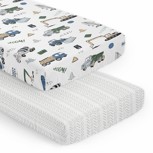 Construction Truck Green and Blue Collection 2 Pack Crib Sheets