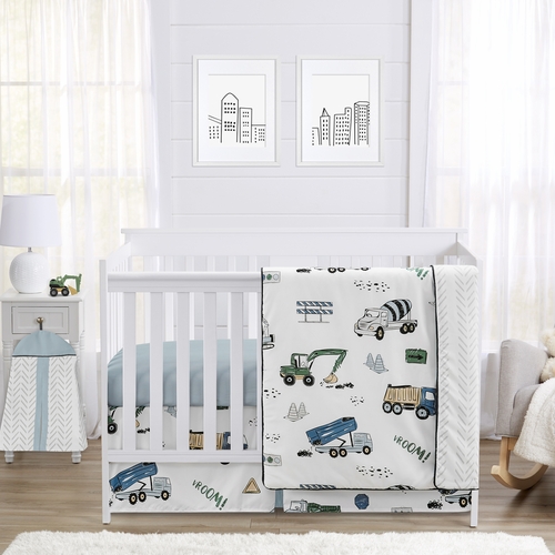 Construction Truck Green and Blue Collection 4 Piece Crib Bedding