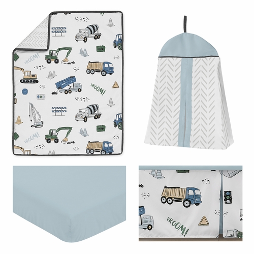 Construction Truck Green and Blue Collection 4 Piece Crib Bedding - alt image 1