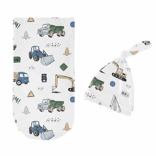 Construction Truck Green and Blue Collection Baby Cocoon and Beanie Hat - 2 Piece Set - alt image 1