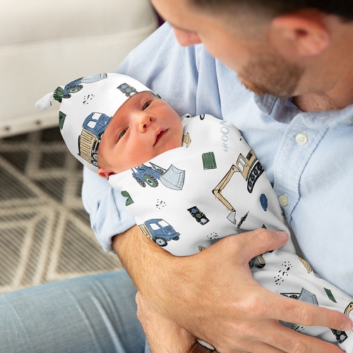 Construction Truck Green and Blue Collection Baby Cocoon and Beanie Hat - 2 Piece Set - alt image 2