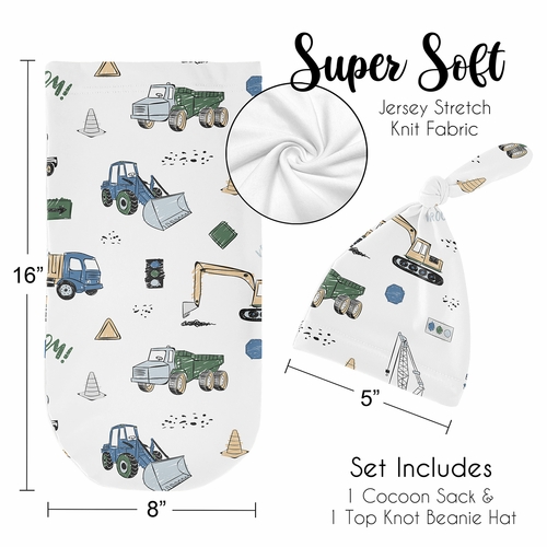 Construction Truck Green and Blue Collection Baby Cocoon and Beanie Hat - 2 Piece Set - alt image 4