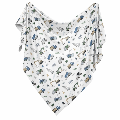 Construction Truck Green and Blue Collection Baby Swaddle Blanket - alt image 1