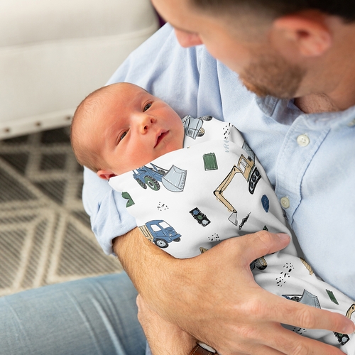 Construction Truck Green and Blue Collection Baby Swaddle Blanket - alt image 2