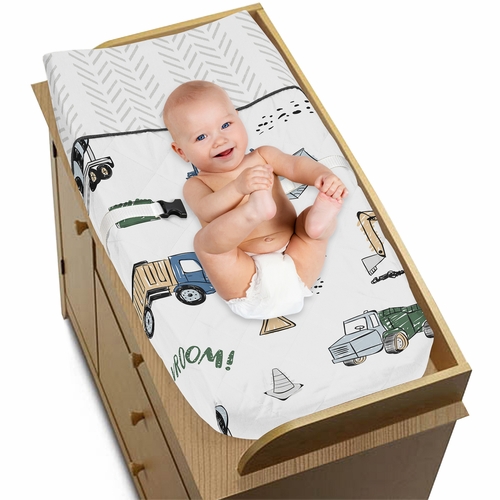 Construction Truck Green and Blue Collection Changing Pad Cover - alt image 2