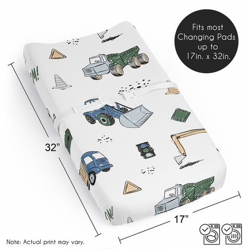 Construction Truck Green and Blue Collection Changing Pad Cover Sheet - alt image 5