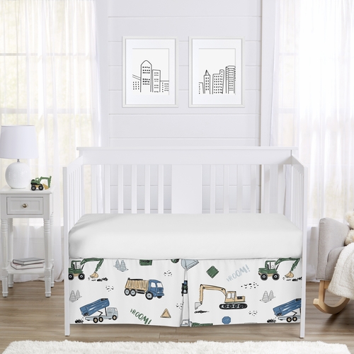 Construction Truck Green and Blue Collection Crib Bed Skirt - alt image 2